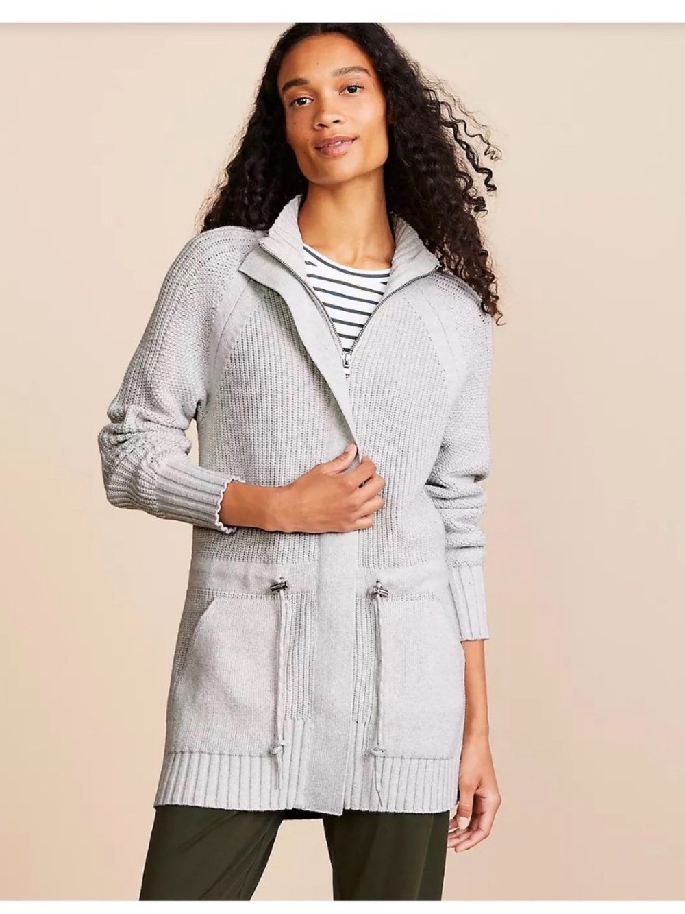 Lou & Grey Cream Ribbed Knit Sweater